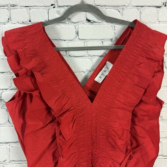 NWT BURU Red Deep V-Neck Peplum Tank Top Blouse Smocked Ruffle - Picture 4 of 10